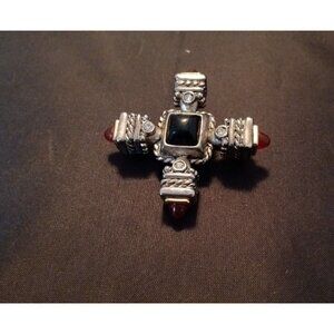 Vintage Silver tone Maltese Lucite Cross with Rhinestones Brooch / Pin / Pendant